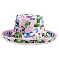 Breton Hats – 12 PCS Cotton Canvas w/ Tropical Flower Print - Lite Pink - HT-6529LPK